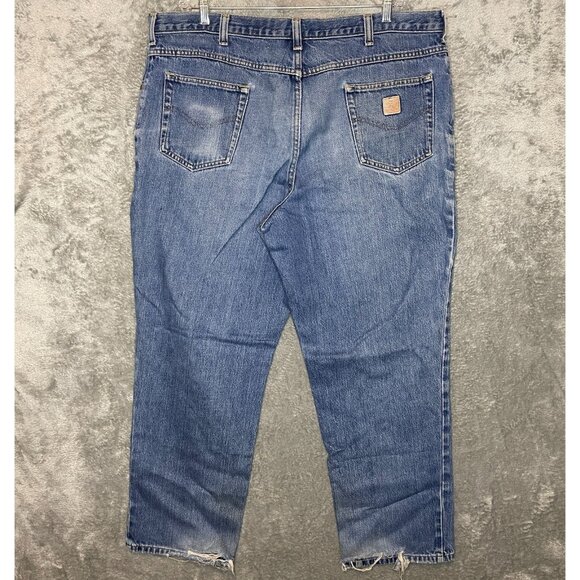 Carhartt Men High Rise Relaxed Loose Fit Destroyed Thrashed Denim Jean 42x32 - Picture 2 of 16